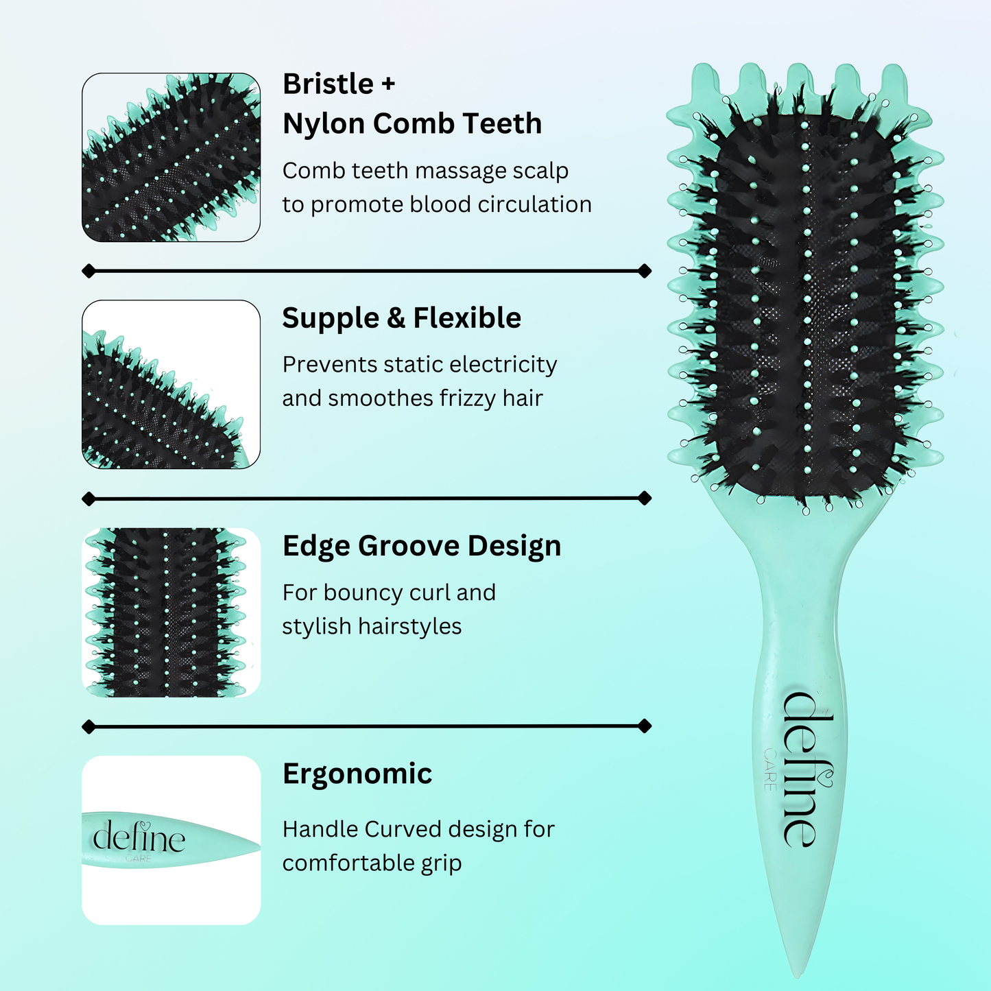 Define Care 3 in 1 Curl Defining Brush for Natural Curls, Detangling Define Curl Brush for Women & Mens!